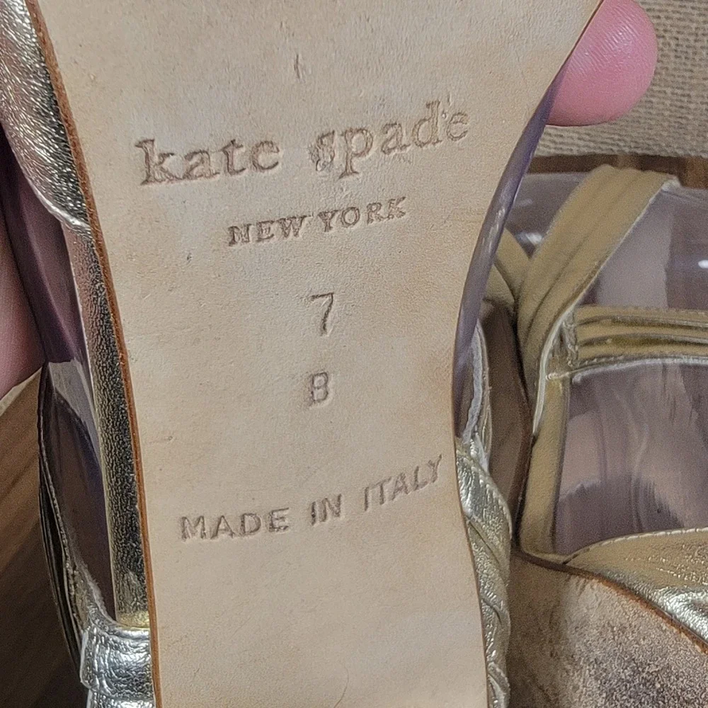 Kate Spade New York Heels Size 7‎ Gold Designer Strappy Peep Toe Made in Italy